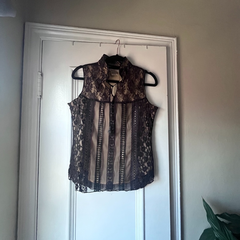Free People Black Lace Sleeveless Shirt